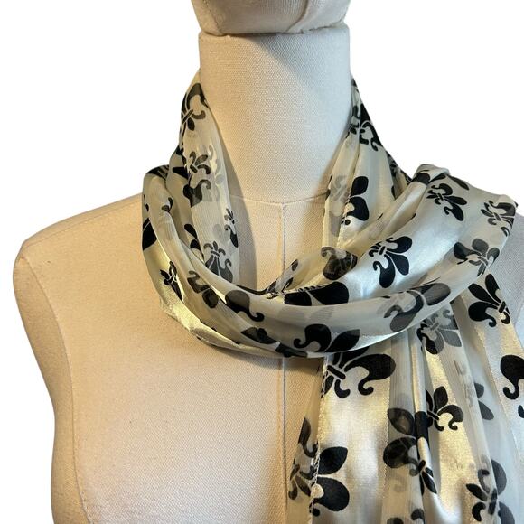 Scarf Lot of 2 Blue White Black fleur Del Lis Silk Feel New Orleans Saints - Picture 6 of 12
